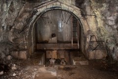 Alcove and ladder leading up to one of three subterranean oil tanks under Dolen Lenger, Lenger